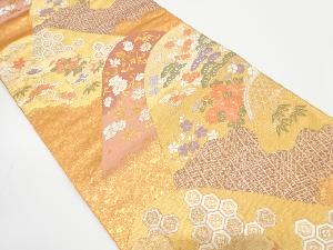 遠山に鶴・松竹梅・古典柄模様織り出し　袋帯